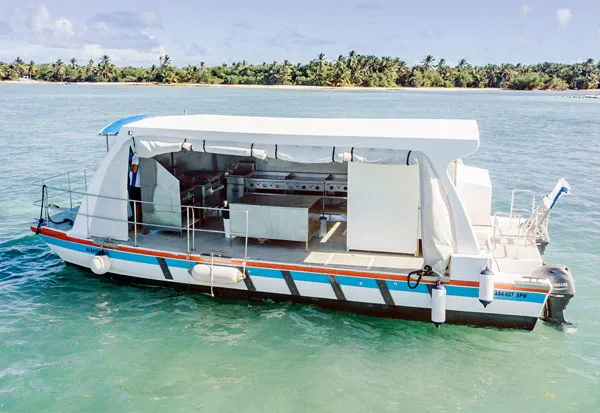 The floating kitchen platform where the food is grilled during the charter