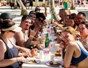 Guests sharing a table on board