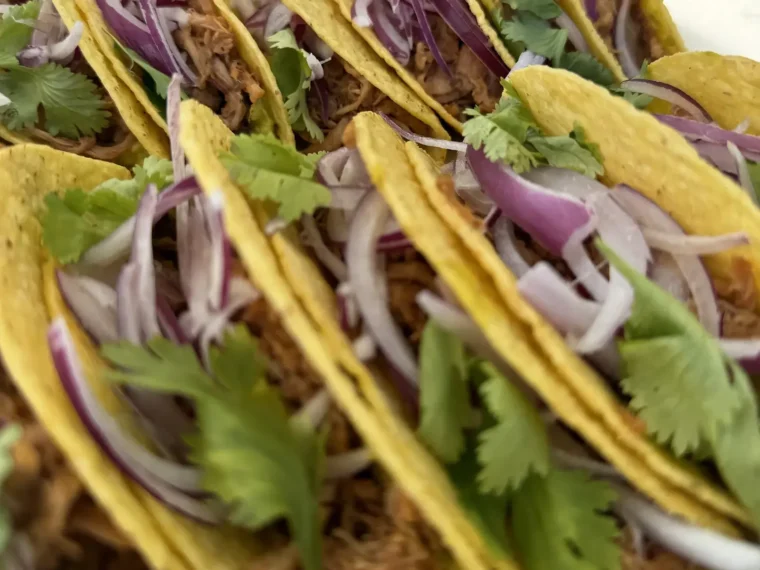 Crispy tacos filled with slow-cooked pulled pork, red onion and fresh cilantro, passed round as hot bites on a Hispaniola party boat